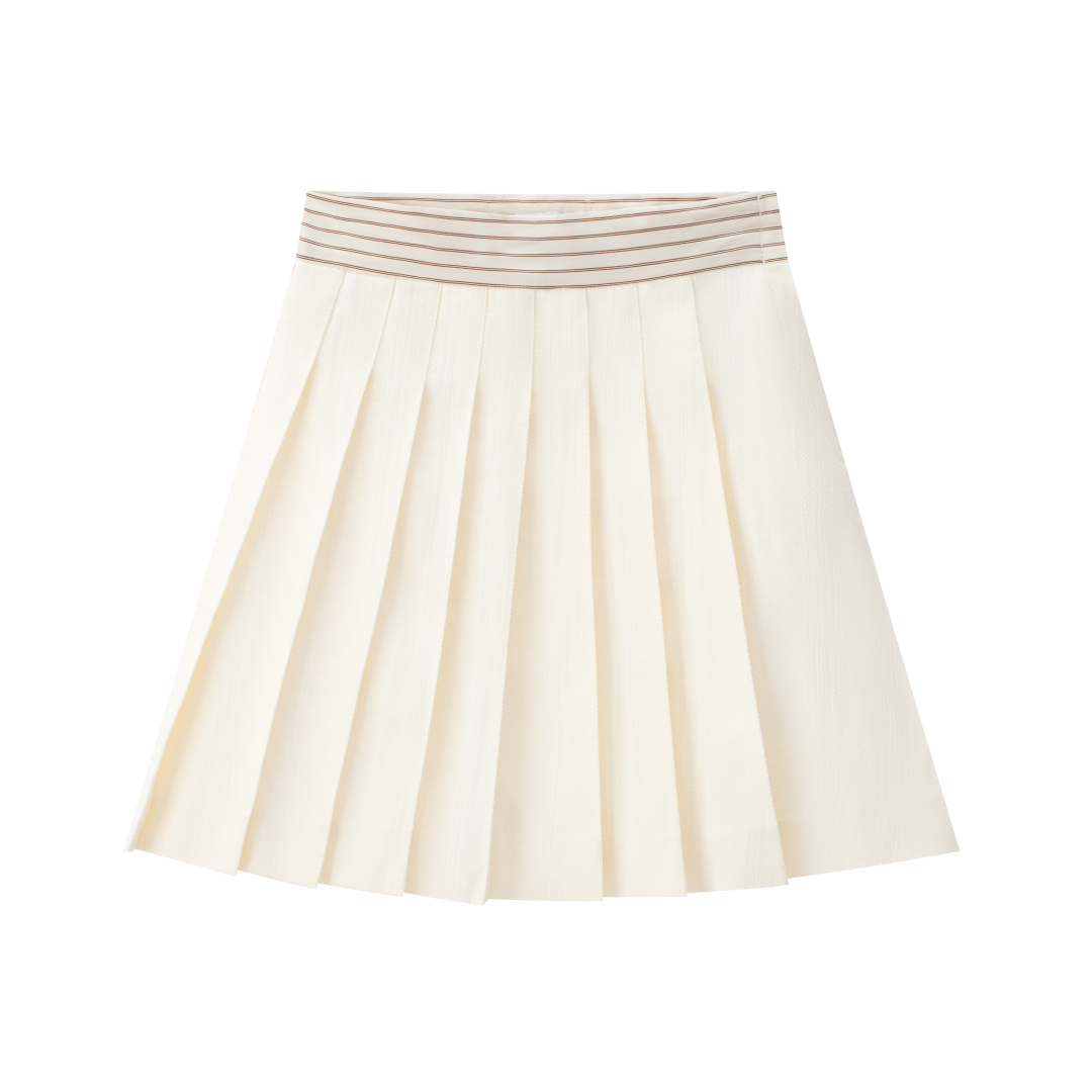Coco Blanc Pleated Cream Skirt With Stripe Waist | Macaroni Kids