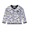 Retrokid Chunky Knit Cream/ Cobalt V-neck Sweater