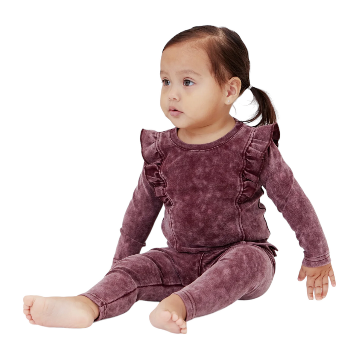 Crew kids Burgundy Acid Wash Ruffle Legging Set | Macaroni Kids