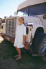 Coco Blanc 3/4 Sleeve White Denim Dress