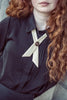 Coco Blanc Front Pleat Cream Crisscross Collar Black Blouse *PREORDER*