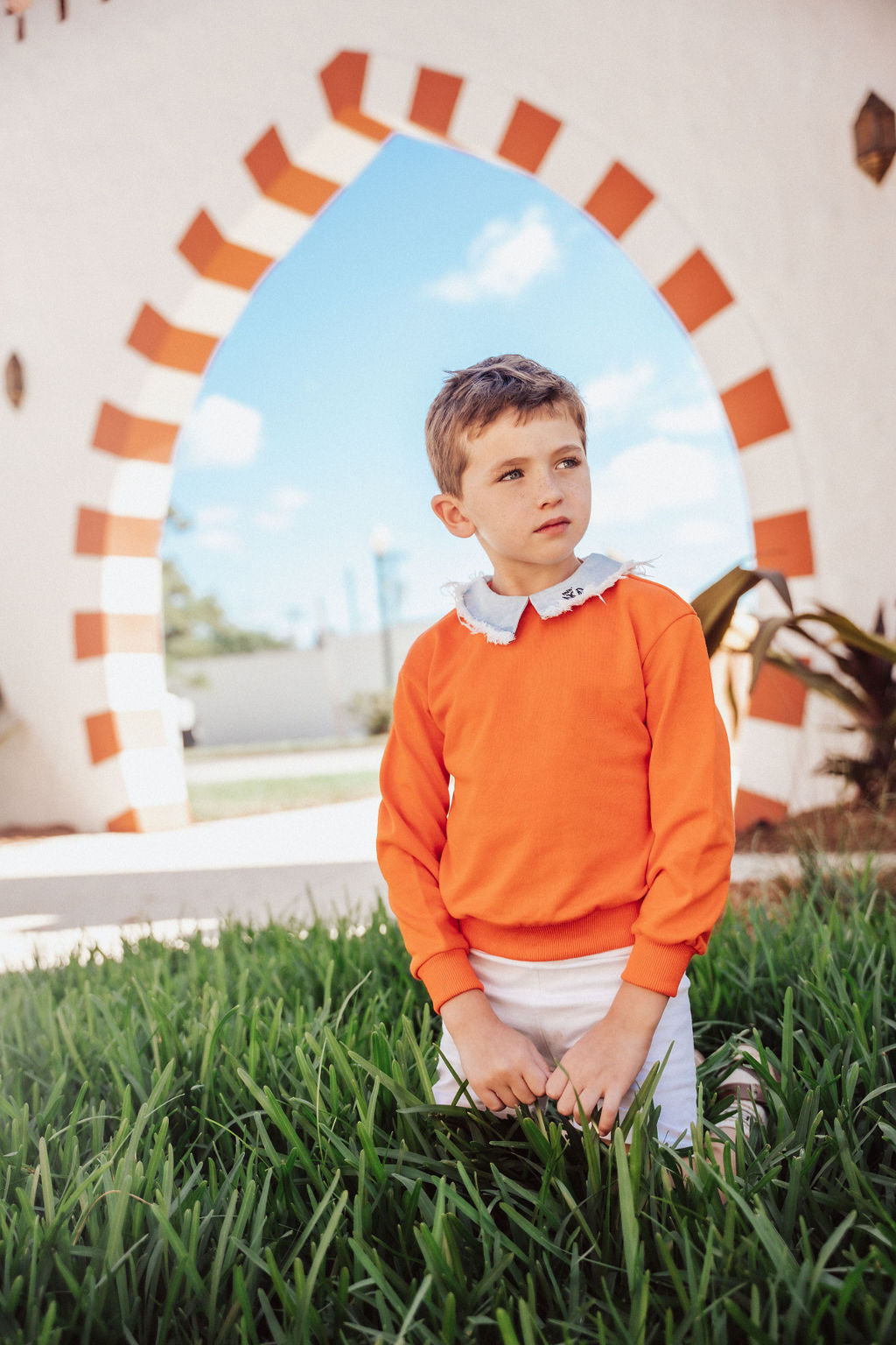 Bopop Taupe/Orange Block Boys Polo LS - Lt Blue Bopop Taupe/Orange Block Boys Polo LS - Lt Blue