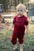 Mini Nod Velour Baby Wine Overall With Collared Top