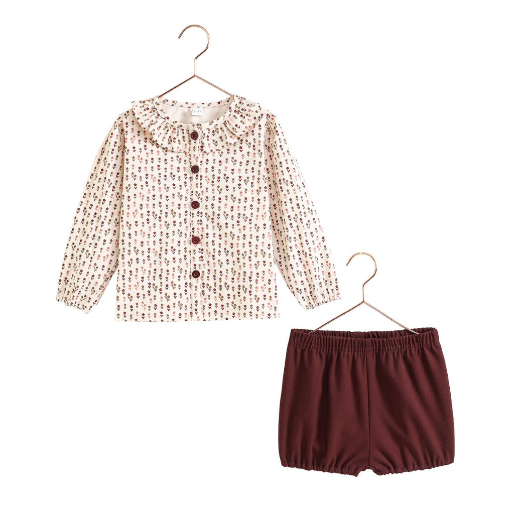Retrokid Emerson Baby Girl Shirt + Bloomer Burgundy/ Floral Set.