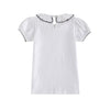 Retrokid Emery Pointelle Collared Short Sleeve White/ Black Tshirt