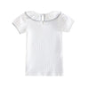 Retrokid Emery Pointelle Collared Short Sleeve White/ Light Blue Tshirt