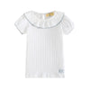Retrokid Emery Pointelle Collared Short Sleeve White/ Light Blue Tshirt