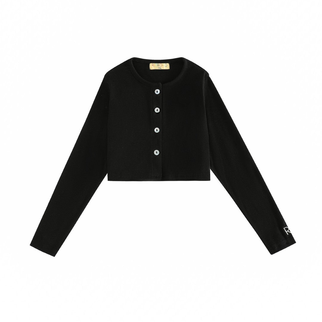 Retrokid Emery Ribbed Cropped Black Cardigan