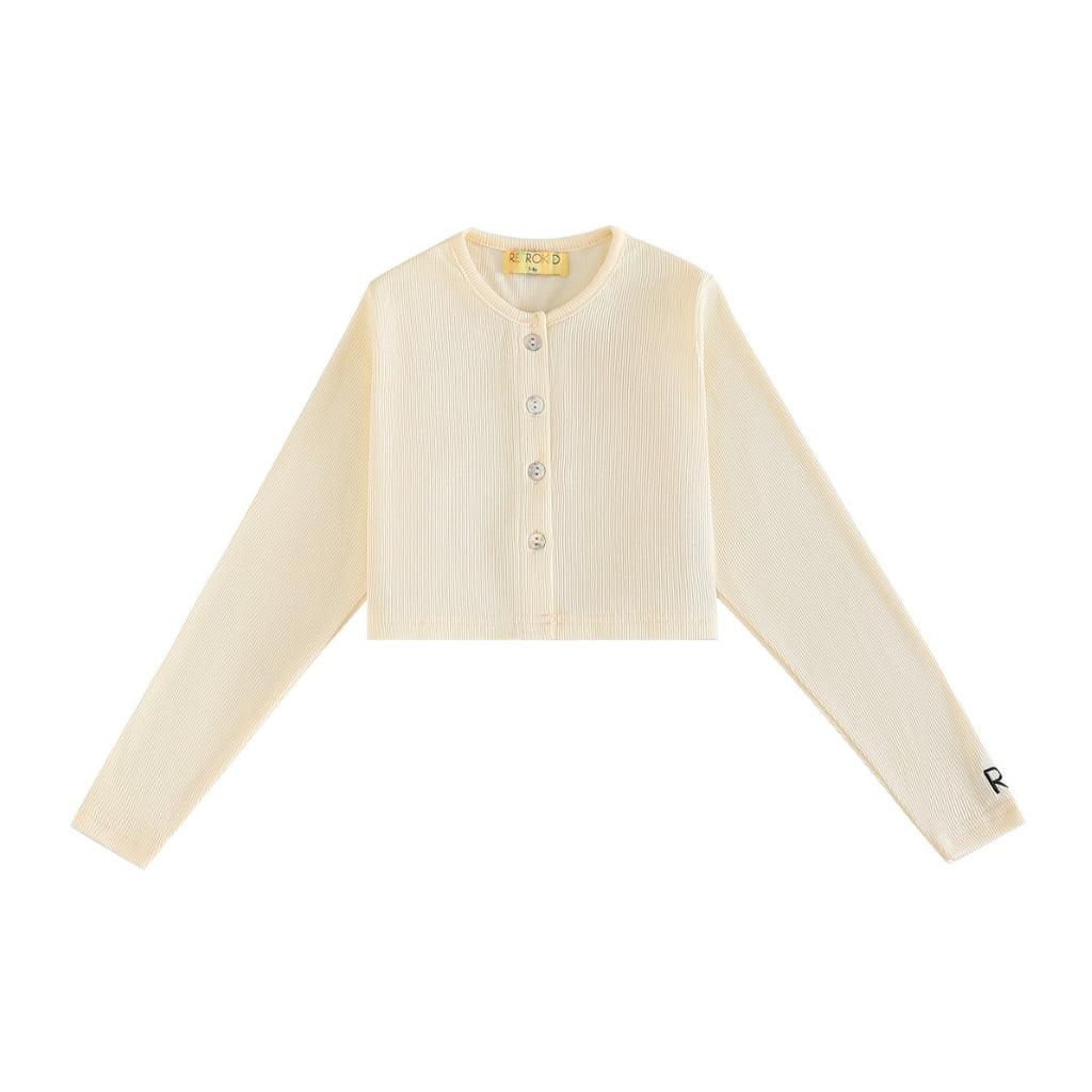 Retrokid Emery Ribbed Cropped Cream Cardigan