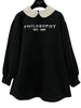 Philosophy Black Long Sleeve Collared Fleece Dress W Logo EMBROIDERY