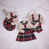 Mini P Plaid Blue/Brick Romper
