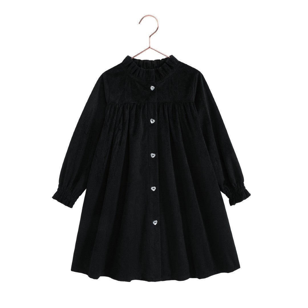 Retrokid Isla Velvet Ribbed Black Short Dress 4-5Y / Black