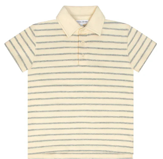 Little Parni Wide Striped Boys Grey/Ivory Polo K615