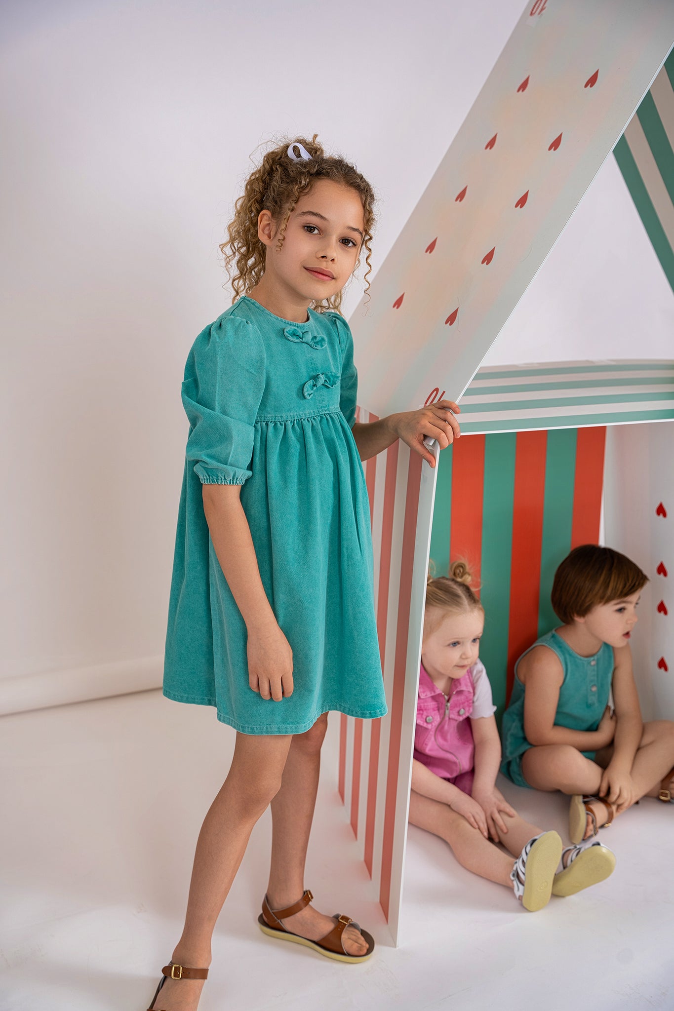 Kix Bow Detail Denim Teal Dress 7Y / Teal, Size 7Y | Macaroni Kids Kix Bow Detail Denim Teal Dress 7Y / Teal, Size 7Y | Macaroni Kids
