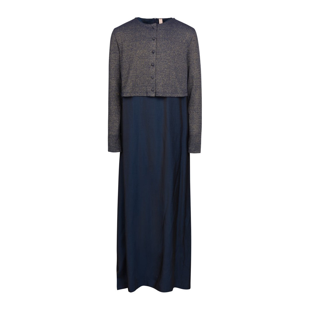 Poet Dante Navy Blue Maxi Dress and Metallic Sweater Set | Macaroni Kids Poet Dante Navy Blue Maxi Dress and Metallic Sweater Set | Macaroni Kids
