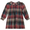 Mini P Embroidered Trim Plaid Blue/Brick Dress