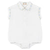 Mini P Baby Boy Cross Stitched Embroidered Linen White Romper