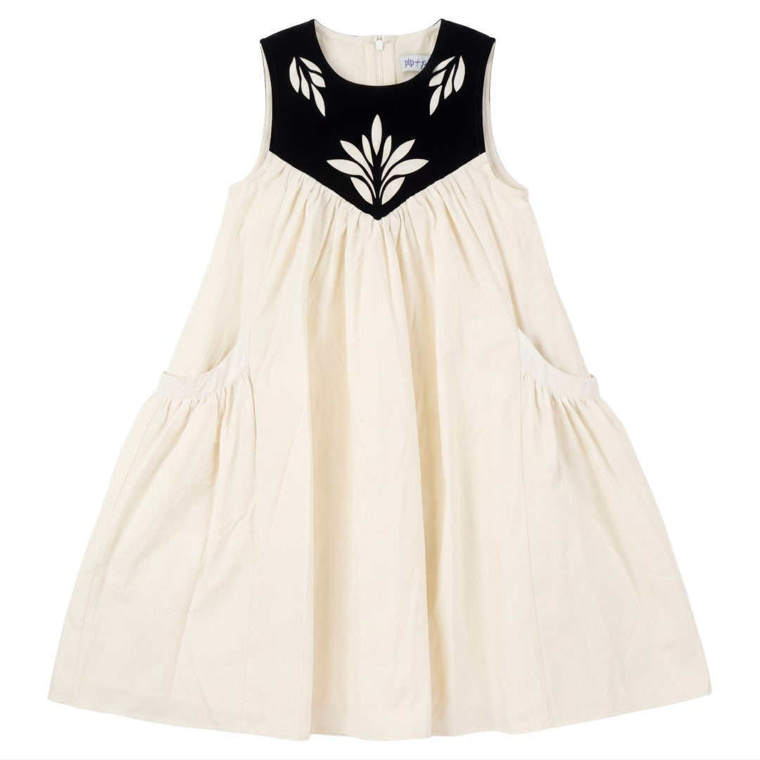 PIP + PIO Velvet Yoke Detail Cream/Black Dress