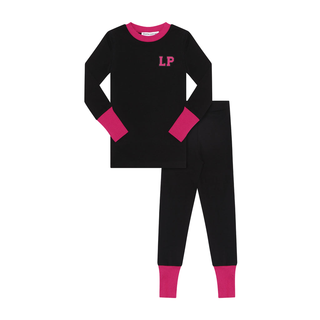 Little Parni Black/ Pink Varsity Print Pajamas PJ59