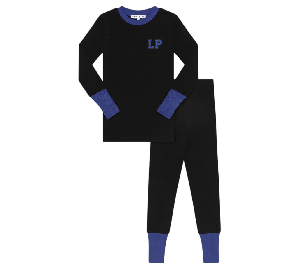 Little Parni Black/ Blue Varsity Print Pajamas PJ59