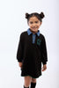 Retrokid Remy Collar Black Dress with Green Hem Stitching