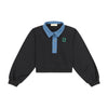 Retrokid Remy Denim Collar Crop Black Sweatshirt with Green Detail