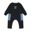 Retrokid Remy Baby Black Overall with Green Stitched Detail