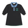Retrokid Remy Collar Black Dress with Green Hem Stitching