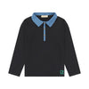 Retrokid Remy Denim Collar Boys Black Polo with Green Stitching