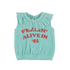 Piupiuchick Blue W/ "Feelin' Alive" Print Sleeveless Top W/Collar