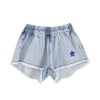 Piupiuchick Washed Blue Denim Short W/ Fringes