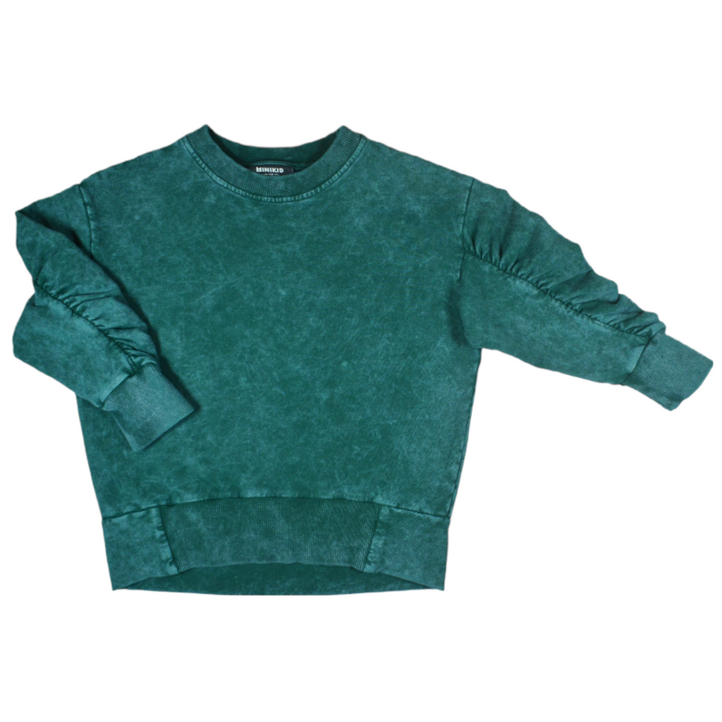 Minikid Vintage Green Puff Sleeve Sweatshirt