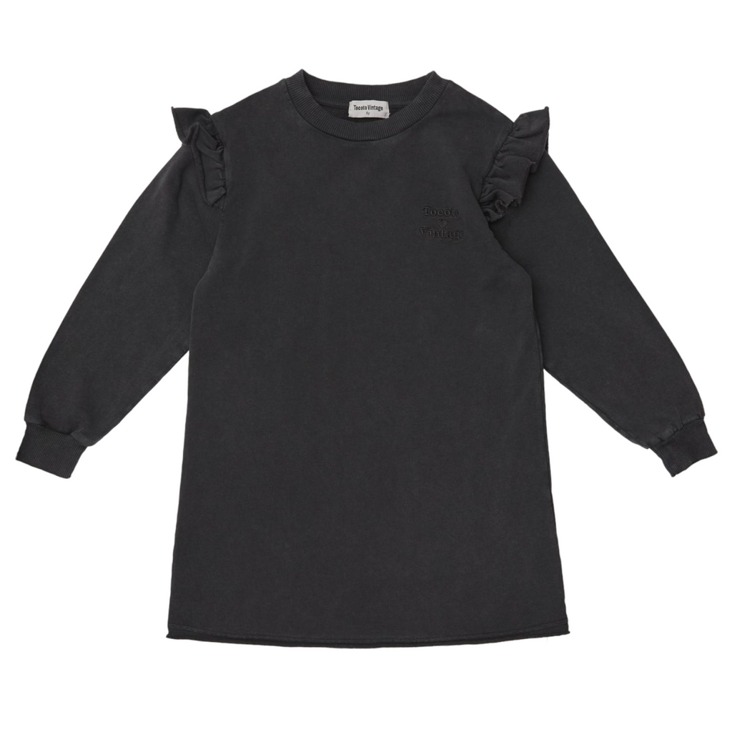 Tocoto Vintage Dark Grey plush dress with ruffles - Baby Sizes