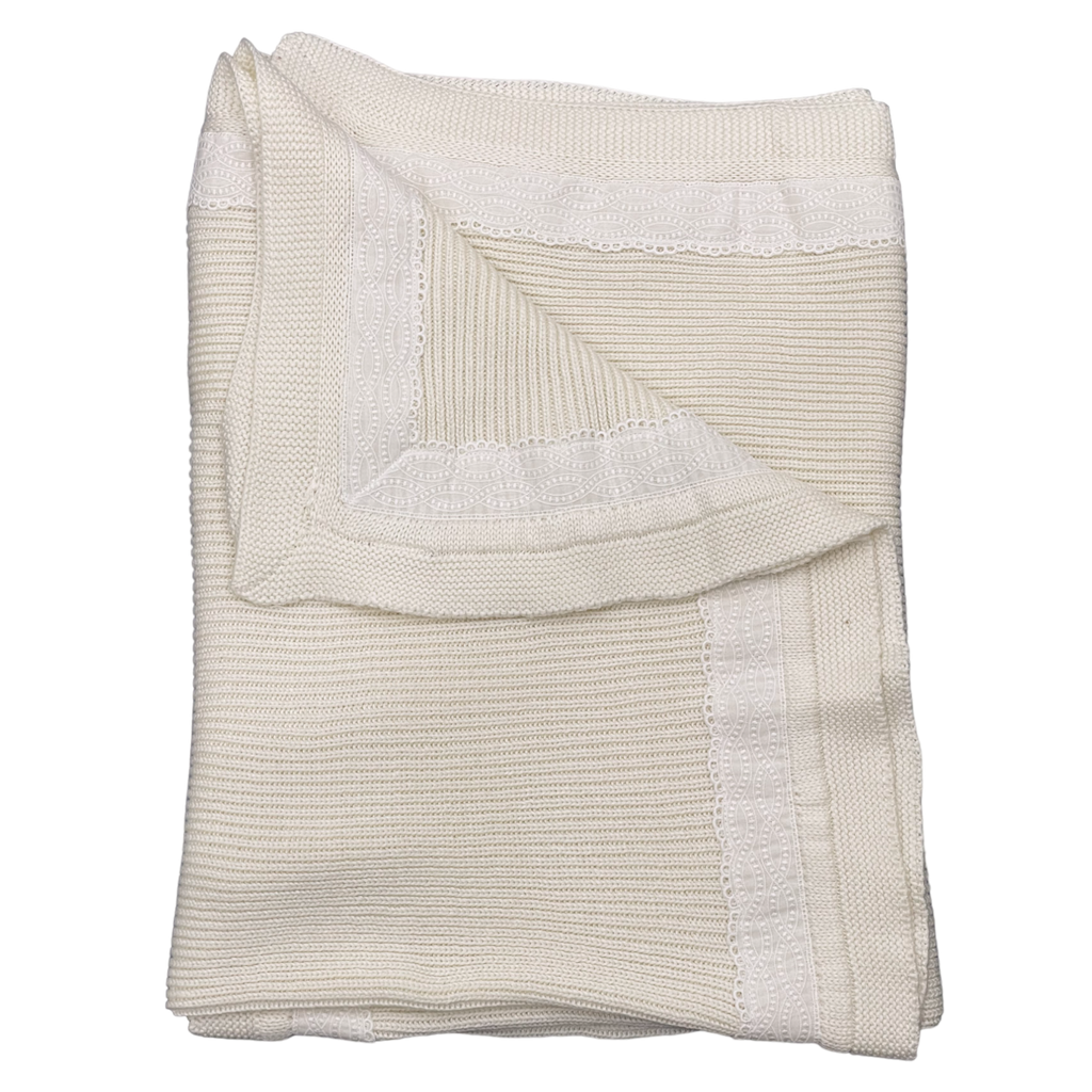 Carmina Ivory Knit Blanket with Lace Detail