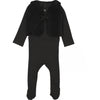 Ann of Nan Velour Baby Black Vest w/ Footie