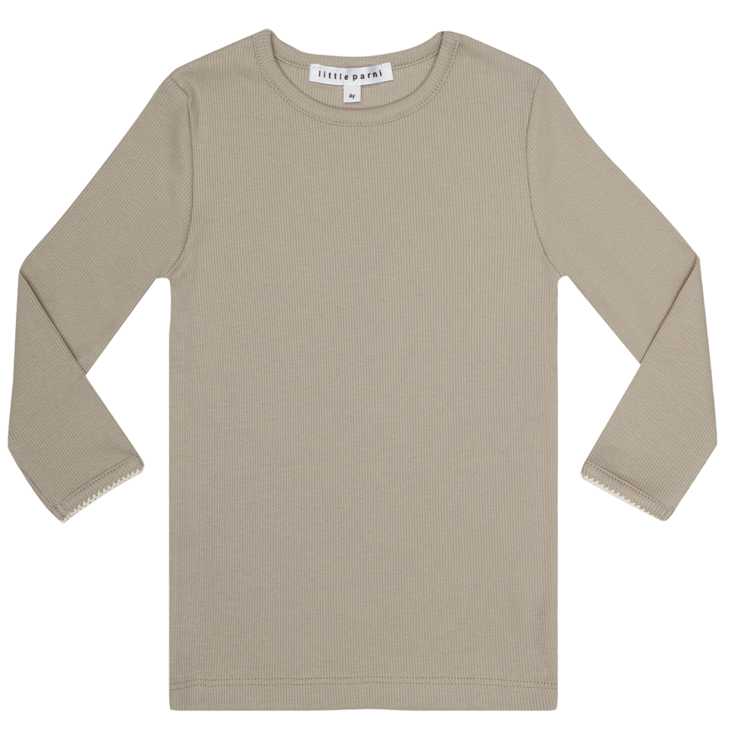 Little Parni Taupe Girls Ribbed Shell With Trim
