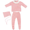 Carmina Antique Pink 3 Piece Textured Knit Set With Lace Collar - Macaroni Kids