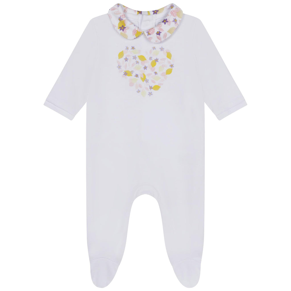 Carrement Beau Baby Girl Backsnap Cotton Footie W/ Lemon Heart Graphic On Front & Collar - Macaroni Kids