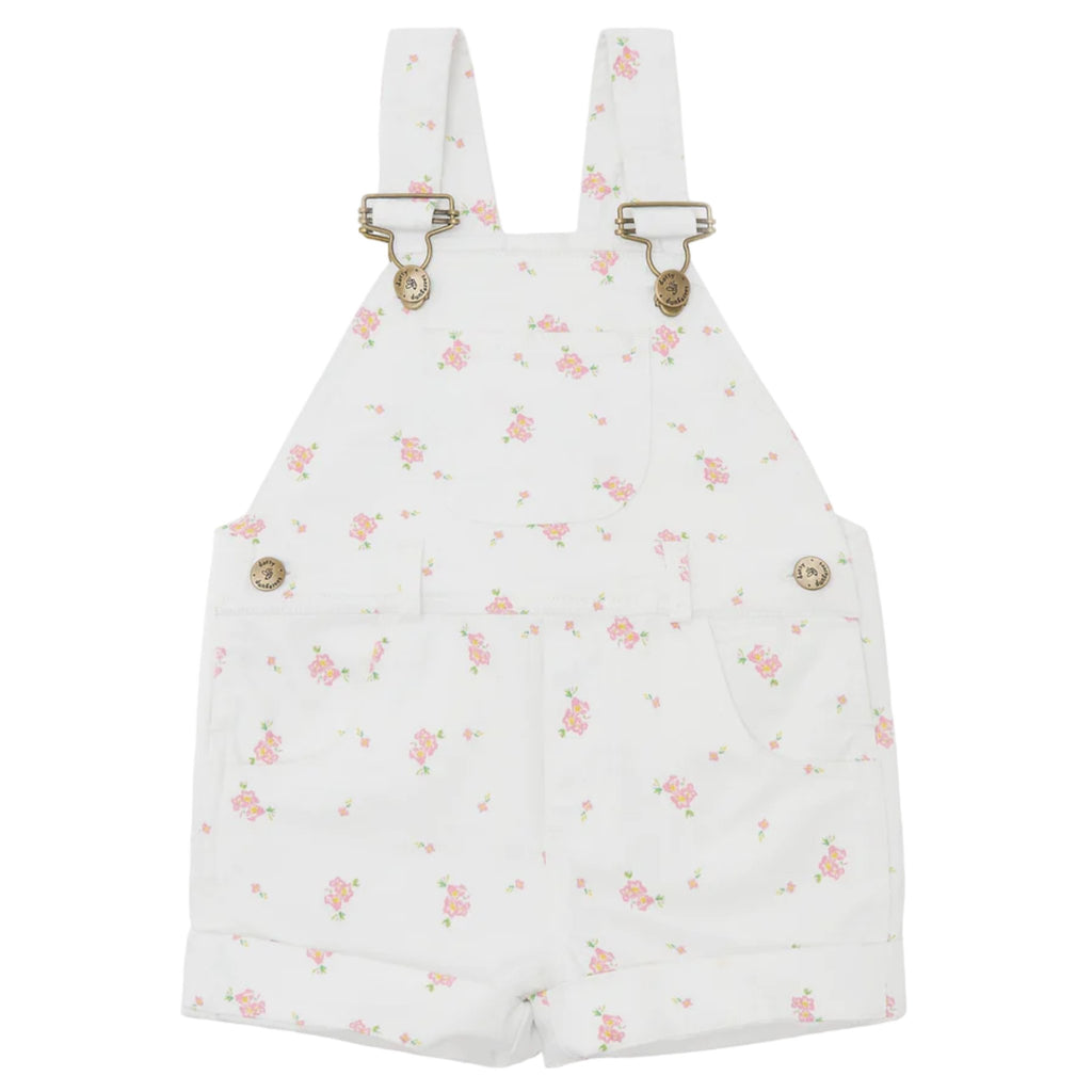 Dotty Dungarees Floral Cream Overall Shorts - Macaroni Kids