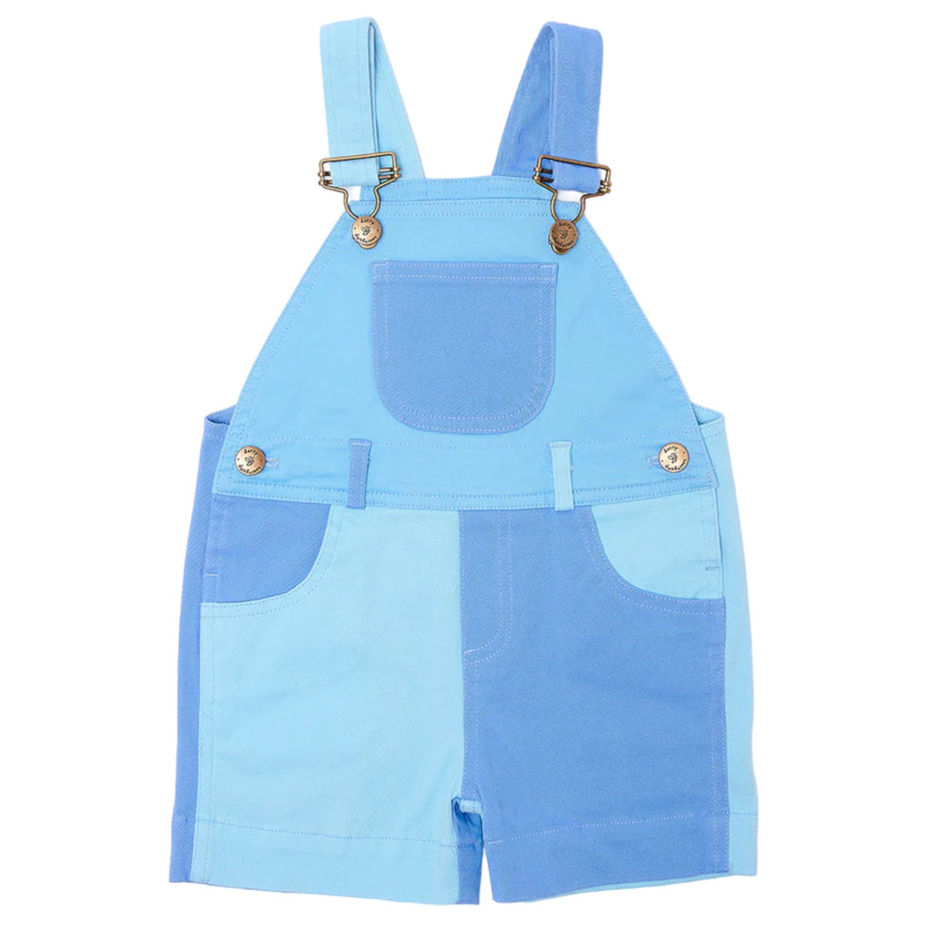 Dotty Dungarees Tonal Colorblock Blue Overall Shorts - Macaroni Kids
