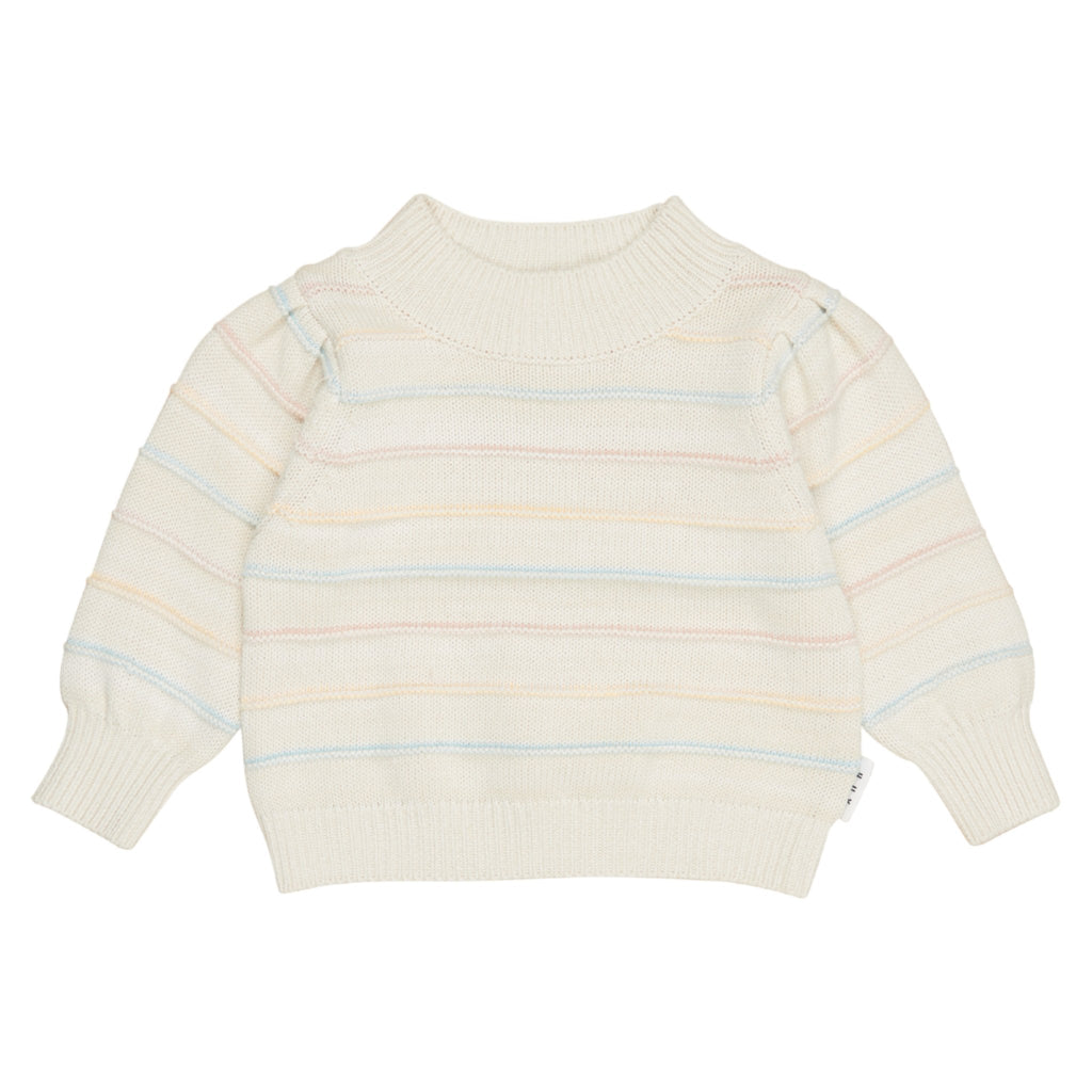 Huxbaby Multi Pastel Stripe Knit Puff Girls Sweater - Macaroni Kids