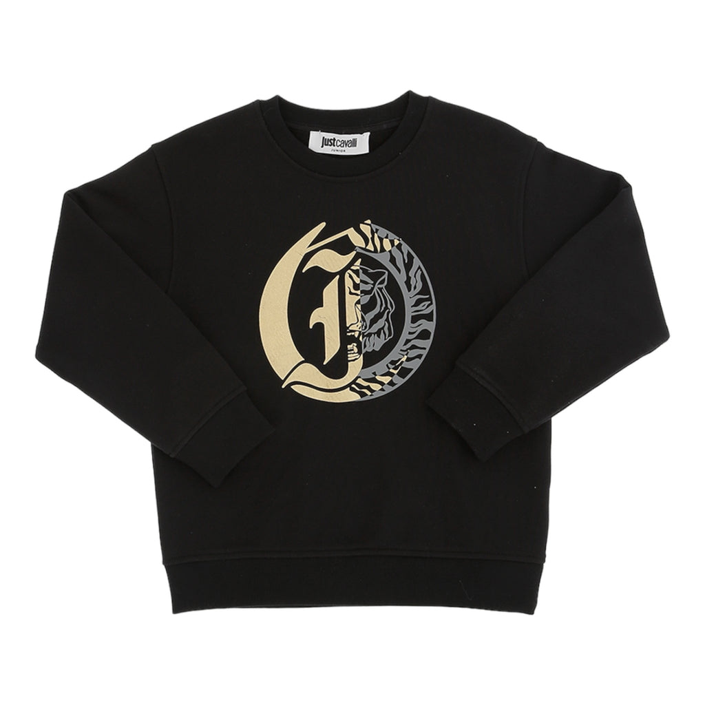 Just Cavalli Black Long Sleeve Sweatshirt W Logo On Front - Macaroni Kids