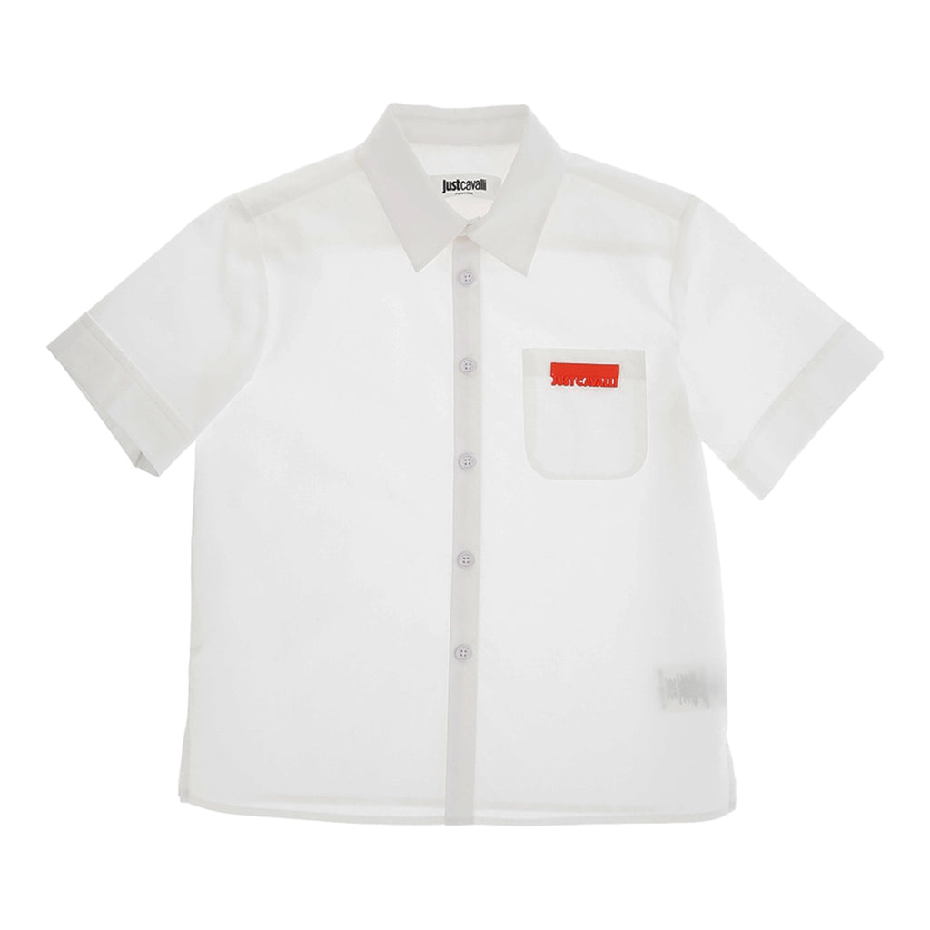 Just Cavalli White Short Sleeve Shirt W Logo - Macaroni Kids