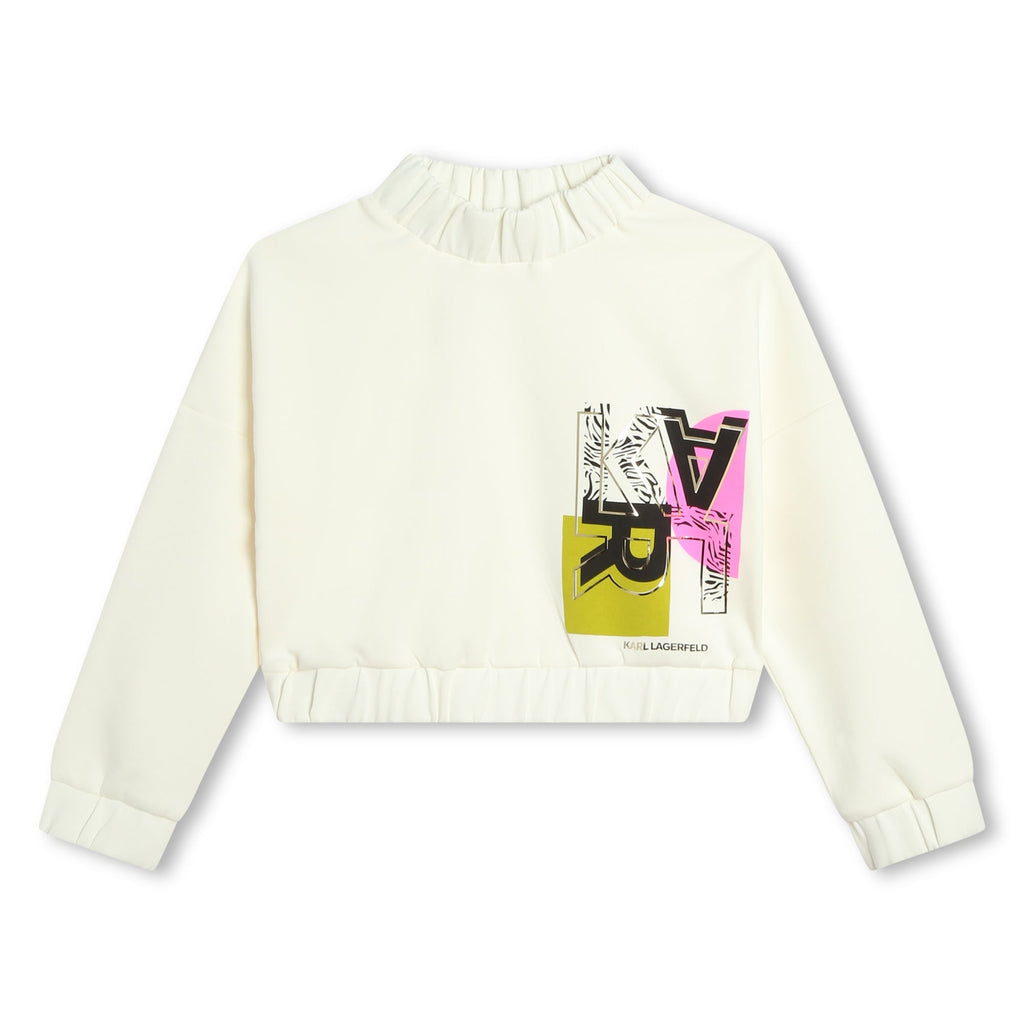 Karl Lagerfeld Off White Girls Double Jersey Sweatshirt With Karl Artwork - Macaroni Kids