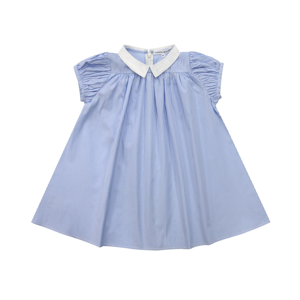 Little Parni Blue and White Stripe Girls Collar Dress K401 - Macaroni Kids