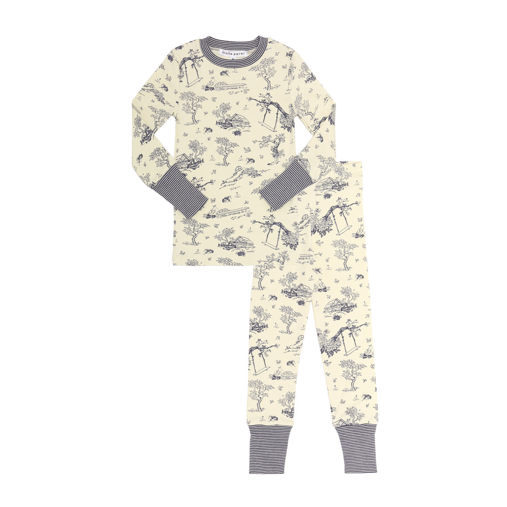 Little Parni Ivory/Navy Kids Toile Pajamas - Large Print PJ65 - Macaroni Kids