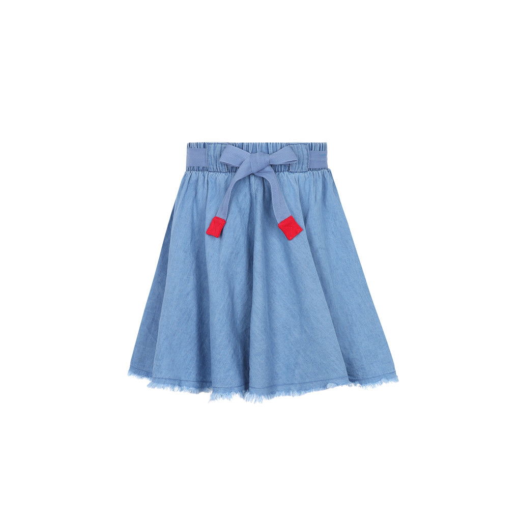 Little Parni Light Blue Denim Short Skirt w/ Drawstring K230 - Macaroni Kids