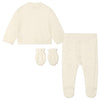 Michael Kors Knit Logo Cardigan+Trousers and Glove Set in Gift Box- Off White - Macaroni Kids