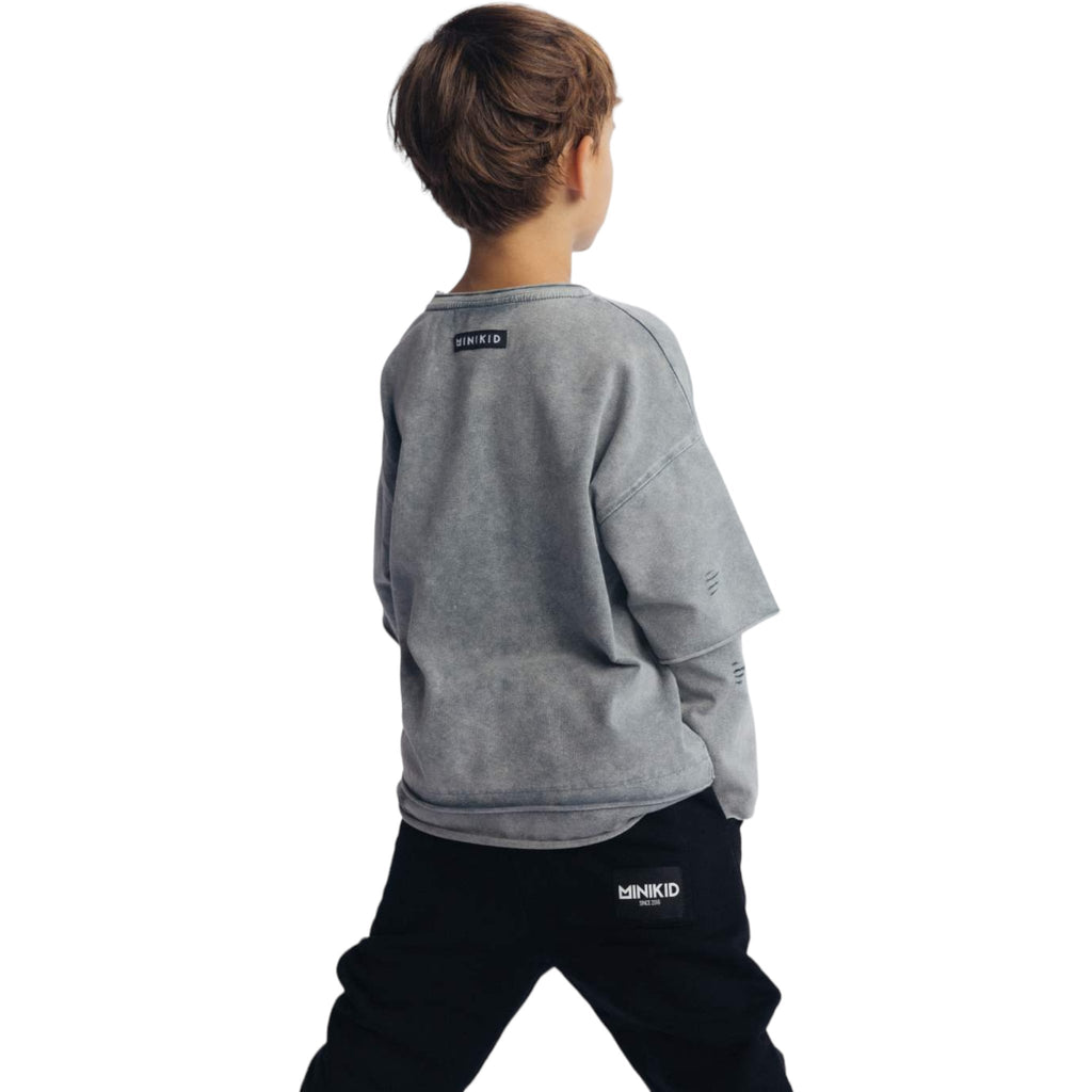 Minikid Unisex Grey Concrete Skate Long sleeve Tee - Macaroni Kids
