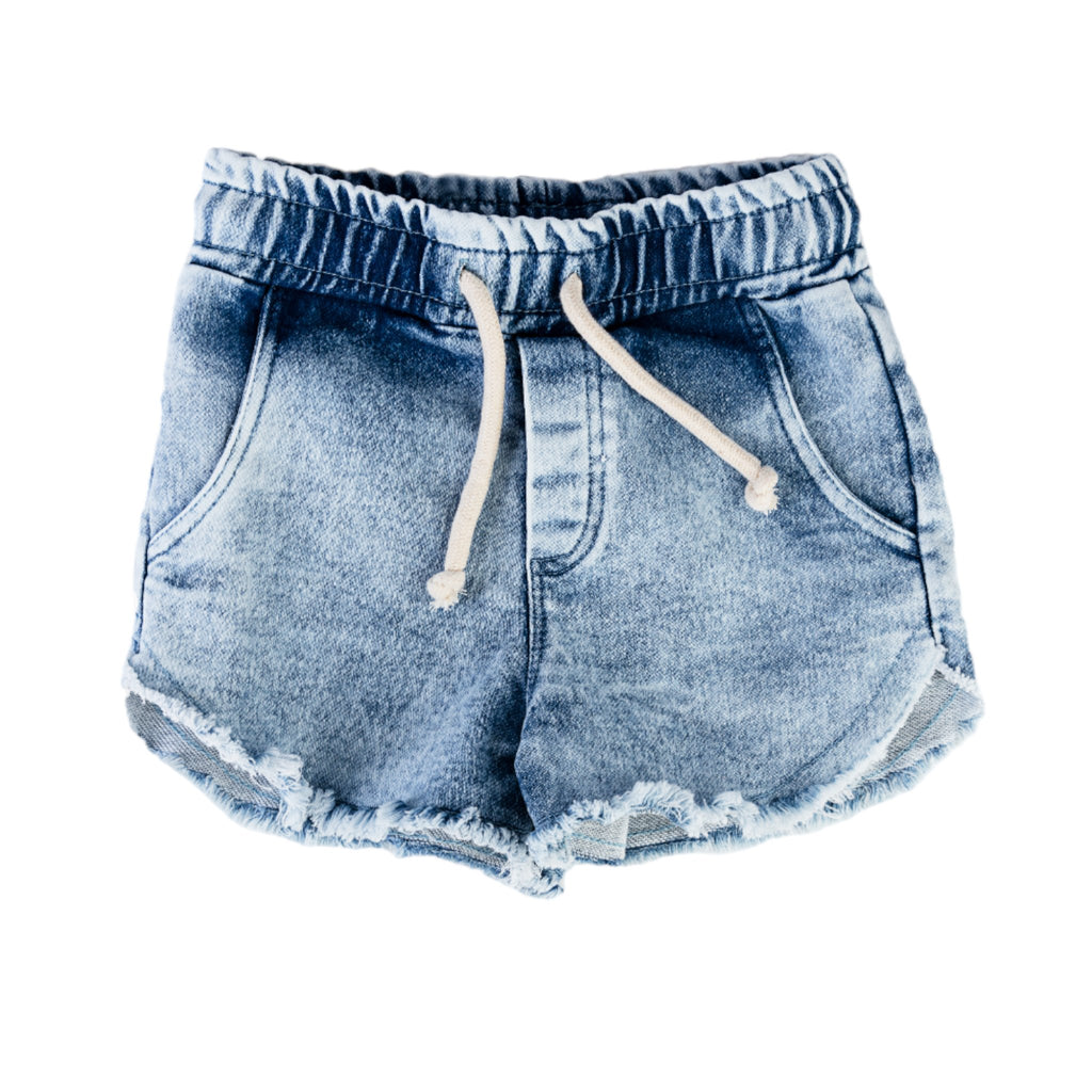 Minikid Vintage Light Blue Jeans Shorts Raw - Macaroni Kids